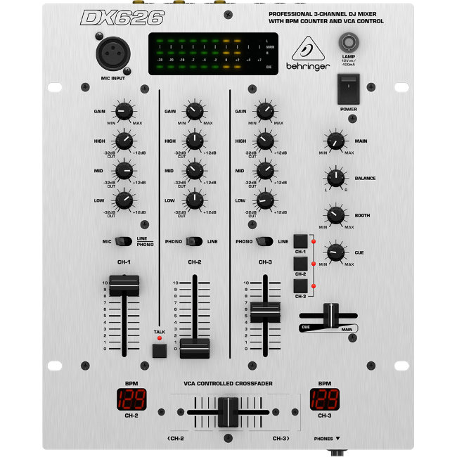 Behringer DX626 -  DJ микшер, 3 канала, кроссфейдер ULTRAGLIDE,эквалайзер