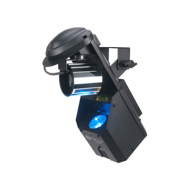 ADJ Inno Pocket FUSION Светодиодный сканер DMX с зеркальным барабаном мощностью 12 Вт + зеленый лазер (2 спецэффекта в 1) - 7 цветов + белый - Зеленый лазерный диод мощностью 4,9 мВт - 3 режима работы: DMX, звуковая активация и встроенные шоу - 5 режимов 