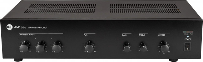 RCF AM 1064  Микшер-усилитель, мощность 60 Вт RMS (4 Ома, 100/70 В), 4 входа (3 XLR + RCA). 19", 2U,