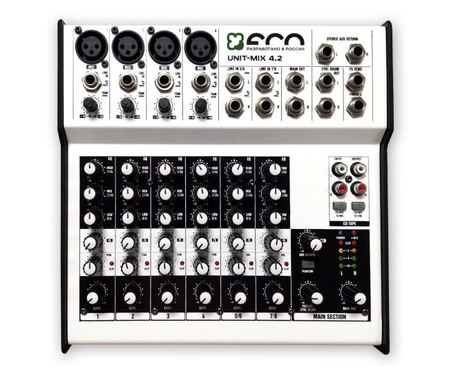 ECO UNIT-MIX 4.2 Профессиональный компактный микшерный пульт, 4 микр\лин+ 2 стереовхода.
