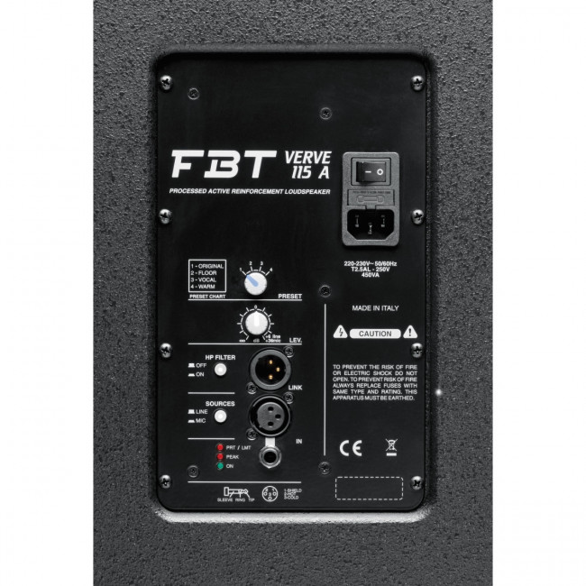 FBT Verve 15 - 2-пол АС, 400Вт/8 Ом, 125дБ, B&C 15", B&C 1", 50Hz-18kHz